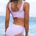 Fanuerg Women's Twist Front High Waisted Bikini Swimsuit Drawstring Tie Side Bottom Two Piece Bathing Suit (S)