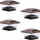 HUYIENO Solar Post Cap Lights Outdoor LED Lighting Deck Fence Cap Light Two Light Modes Warm White/Bright White Suitable for 4x4 Wooden Posts Brushed Copper 4PK
