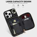 Case for iPhone 12 Pro/iPhone 12 6.1'' Wallet Case, Crossbody Zipper Purse Handbag Wristlet for Women, RFID Blocking Card Holders, Ring Kickstand Flip Leather Cover for iPhone 12/12 Pro, Black