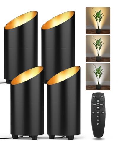 Abovizo 4 Pack Uplighting Indoor, LED Floor Can Lights with Remote and Timer, 3 Color Temps Dimmable Spotlight for Corner Sofa Plant Home Accent Lighting, 5.9 FT Plug Cord & Foot Switch, Black