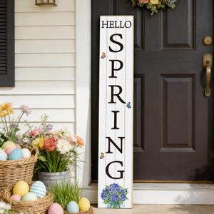 Spring Porch Decor Outdoor Decorations Welcome Wooden Door Decorations Indoor Outside Spring Porch Sign Rustic Hydrangea Welcome Sign for Front Door 46.8 Inch