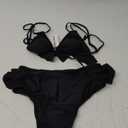 SPORLIKE Women High Waisted Swimsuit Ruffle V Neck Bikini Two Pieces Swimwear (Small, Black)