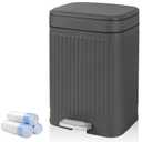 rejomiik Small Bathroom Trash Can with Lid 2.1 Gallon Soft Close Step Slim Garbage Can Waste Bin for Office, Bedroom, Kitchen, Dark Gray