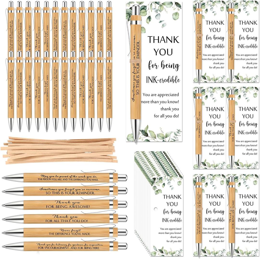 Yeaqee 36 Sets Employee Appreciation Gift Bulk Thank You Inspirational Bamboo Pen with Card Graduation Appreciation Gift for Teacher Student Nurse Coworker Staff Office Team (Being Awesome)