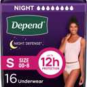 Depend Night Defense Adult Incontinence & Postpartum Bladder Leak Underwear for Women, Disposable, Overnight, Small, Blush, 16 Count, Packaging May Vary