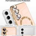 OOK Magnatic Case for Samsung Galaxy S25 Plus [Compatible with MagSafe] Full Camera Lens Protector Gold Electroplate Edge Soft TPU Shockproof Protective Phone Case for Women Girls - Pink