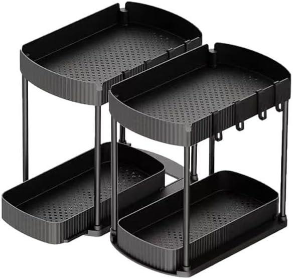 2 Pack Multi-Purpose Pull-Out Storage Organizers, Under Sink Organizers and Storage for Bathroom & Kitchen, Under Cabinet Organizers and storage, 14.8 Inch, Black