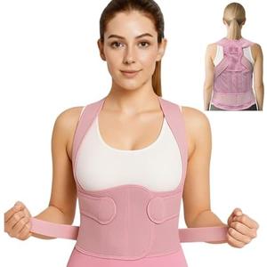 Fitgonomic Posture Corrector For Back Support, Adjustable Full Back Brace for Men & Women, Shoulder, Upper and Lower Back Pain Relief, Lumbar Support, (Pink, Small, waist 24"-30")