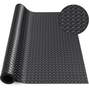 Breling 30 in × 5 ft Rubber Flooring Rolls Mats, Heavy Duty Diamond Plate Coin Plate Garage Floor Mat, PVC Water/Stain Outside Resistant Parking Rv Trailer Flooring Black