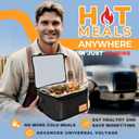 FORABEST Heated Lunch Box  80W Electric Lunch Box for Adults, 12V/24V Car & Truck + 110V/220V for Office & Travel  Cooks or Warms Meals, Full Utensils & Premium Carry Bag (Black)