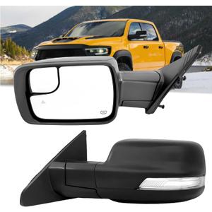 Left Driver Side Mirror Compatible With Dodge Ram 1500 2019-2024 With Power and Heated Glass Turn Signal Light and Puddle Light Temp Sensor Power Folding BSM Textured Back 15Pins