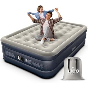 iDOO Air Mattress Full with Built in Pump, 18" Raised Comfort Blow up Mattress, Inflatable Mattress for Guests & Home, Air Bed, colchon inflable, Upgraded Four Chamber Technical Airbed (Grey)