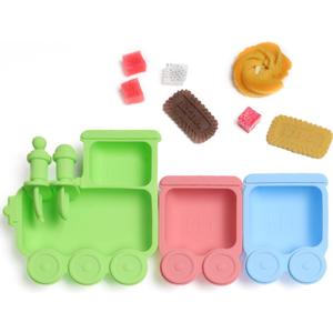 Baby Suction Plate Silicone, 5 Piece Baby Feeding Set - Non Slip Unique Trains Toddler Plates with Fork Spoon, Kids Baby Weaning Plate for No More Meal Time Mess (Green)