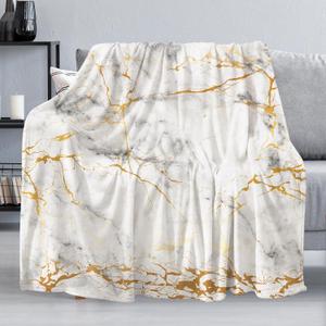Gold Marble Throw Blanket for Couch, Super Soft Fuzzy Throws Warm Comfortable Plush Fleece Blanket, Fashion Decorative Flannel Fleece Blanket for All Season(50 x 60 in, Gold Marble)