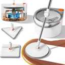 3-in-1 Spin Mop and Bucket Set with Clean Water Separation, 71 Extra Long Handle for Wall Cleaning, 3 Specialized Heads for Baseboards & Corners, 6 Microfiber Refills for Hardwood Floor Care