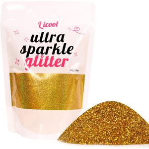 Holographic Extra Fine Glitter Powder, 100g Craft Glitter for Epoxy Resin, Iridescent Sequins, Loose Glitter for Face Body Hair Eye, Cosmetic Glitter for Festival Decoration (Laser Gold)