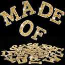 WILLBOND 37 Pieces Rhinestone Letter Stickers Large Glitter Alphabet Crystal Number Self Adhesive Bling Stickers Iron on Letters for Art Crafts Clothing DIY Decors(Gold, White,1.97 Inch)