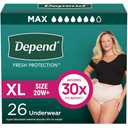 Depend Fresh Protection Adult Diapers, Incontinence & Postpartum Bladder Leak Underwear for Women, Disposable, Maximum, Extra-Large, Blush, 26 Count
