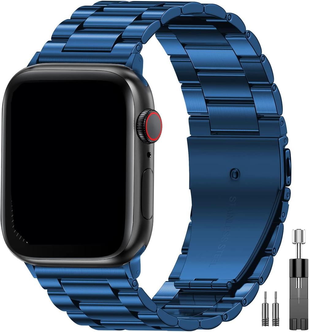 EPULY Metal Band Compatible with Apple Watch Bands for Men & Women 49mm 45mm 44mm 42mm 41mm 40mm 38mm, Business Stainless Steel Strap for iWatch Bands Ultra 2, SE, Ultra Series 10 9 8 7 6 5 4 3 2 1 (Blue)