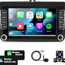 2G+64G Android Car Stereo for VW Volkswagen Seat Golf Passat Jetta Beetle Tiguan Touran EOS 7 Double Din Touchscreen Bluetooth Radio with CarPlay Android Auto GPS Navigation WiFi FM Backup Camera MIC