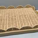 Teenyyou Paper Rope Scalloped Tray 24" L x 18" W x 2.4" H Rectangle Woven Decorative Coffee Table Serving Tray with Handle Ottoman Large Handwoven Basket Home Decor for Kitchen Counter Organizing