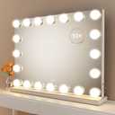 Vanity Mirror with Lights, 22.8WX18.2L Tabletop Hollyhood Makeup Mirror with USB & Type-C Charing, Hollywood Lighted Mirror with 20 Dimmable LED Bulbs,Touch Control,Metal Frame,White
