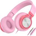 AILIHEN C8 Girls Headphones, On-Ear Headphones Wired with Microphone and Volume Control Foldable Corded Stereo 3.5mm Headset for Girls School Chromebook Laptop Computer PC Tablets Travel (Pink)