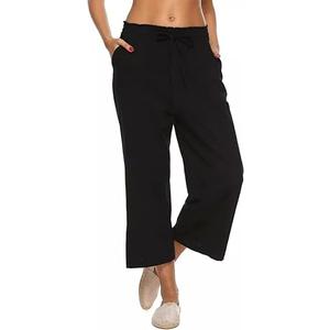 LNX Womens Yoga Pants Wide Leg Comfy Drawstring Loose Straight Lounge Running Workout Linen Pants Black L