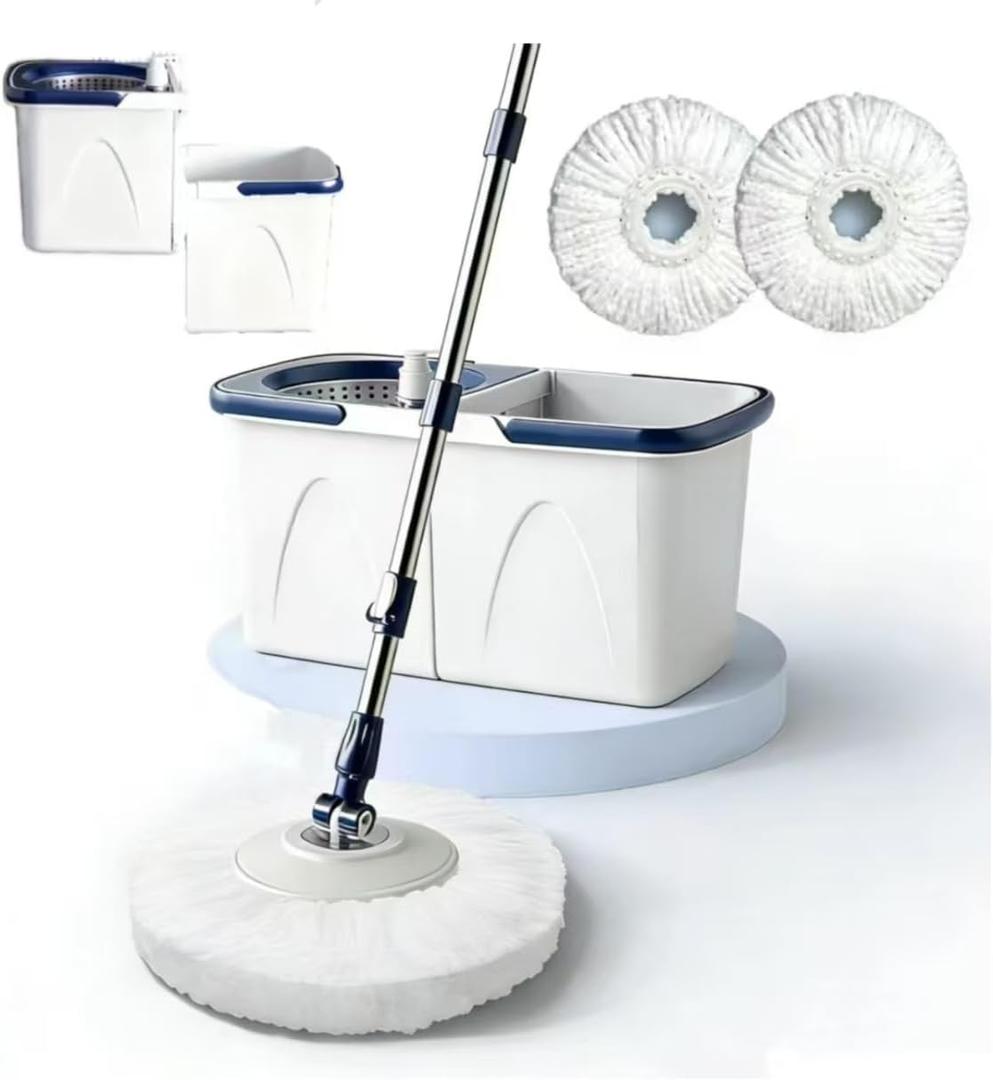Spin Mop and Bucket Set, Microfiber Mop with Bucket, Easywring Floor Mop with 3 Washable Pads for Hardwood Floor Cleaning