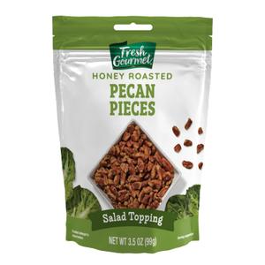 Fresh Gourmet Pecan Pieces | Honey Roasted Flavor | 3.5 Ounce | Crunchy Snack and Salad Topper Best By 05/14/27