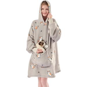 Krifey Wearable Blanket Hoodie, Oversized Sherpa Fleece Sweatshirt with Giant Pocket, Birthday Gifts for Women, Mom, Sister, Chill Cat