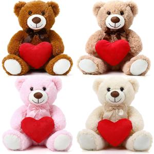 4 Pcs Valentine's Day Love Stuffed Plush Gift, Cute Day Bear Stuffed Plush with Holding Heart, Animal Love Toys Sweet Romantic Valentines Hugging Gift for Couples Wife Husband