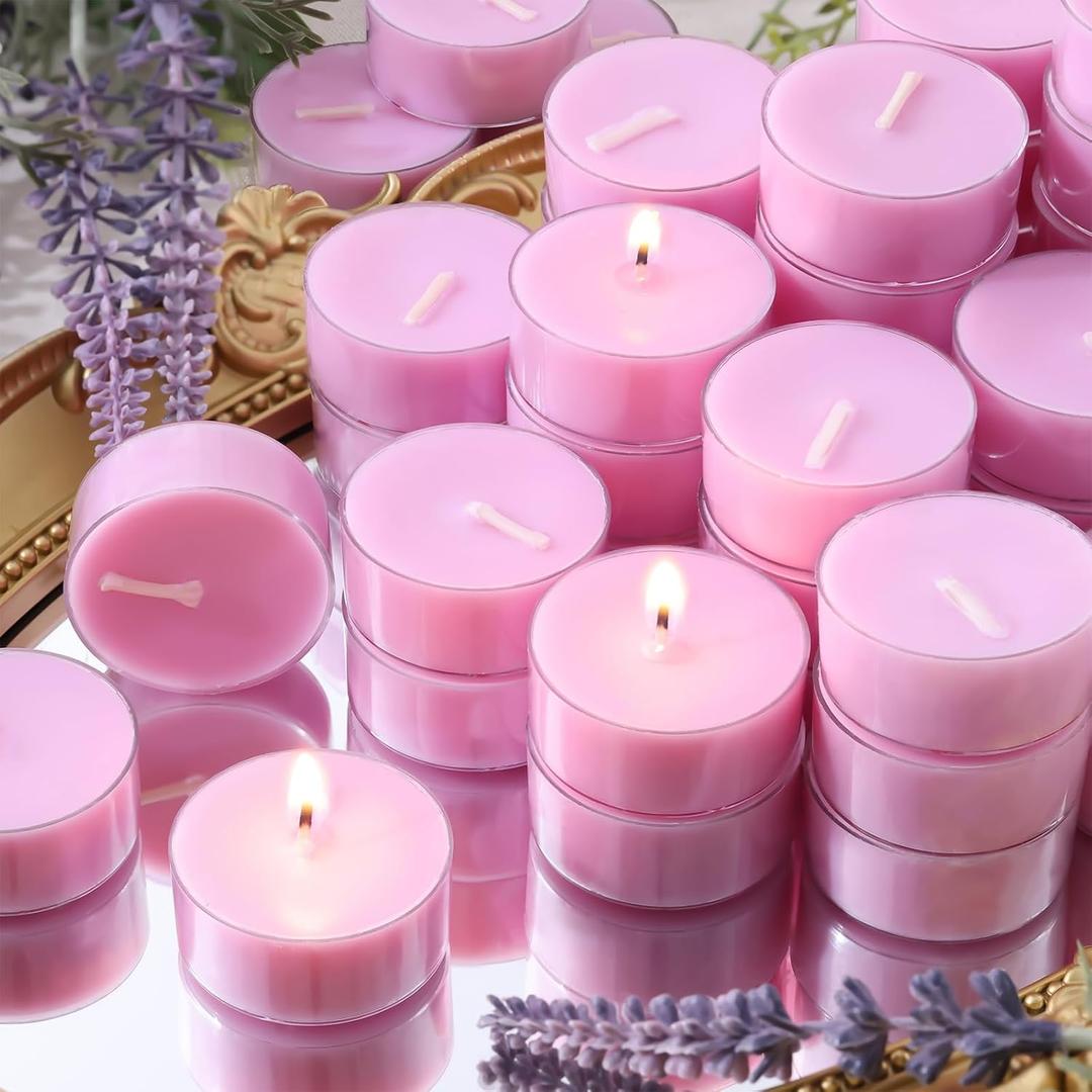 DEVI Pure Lavender Scented Tealight Candles 96Pack, Natural Palm Tea Lights Candles for Home Scented, 4 Hour Small Votives with Natural Essential Oils for Home Aromatherapy, Baby Shower Favors
