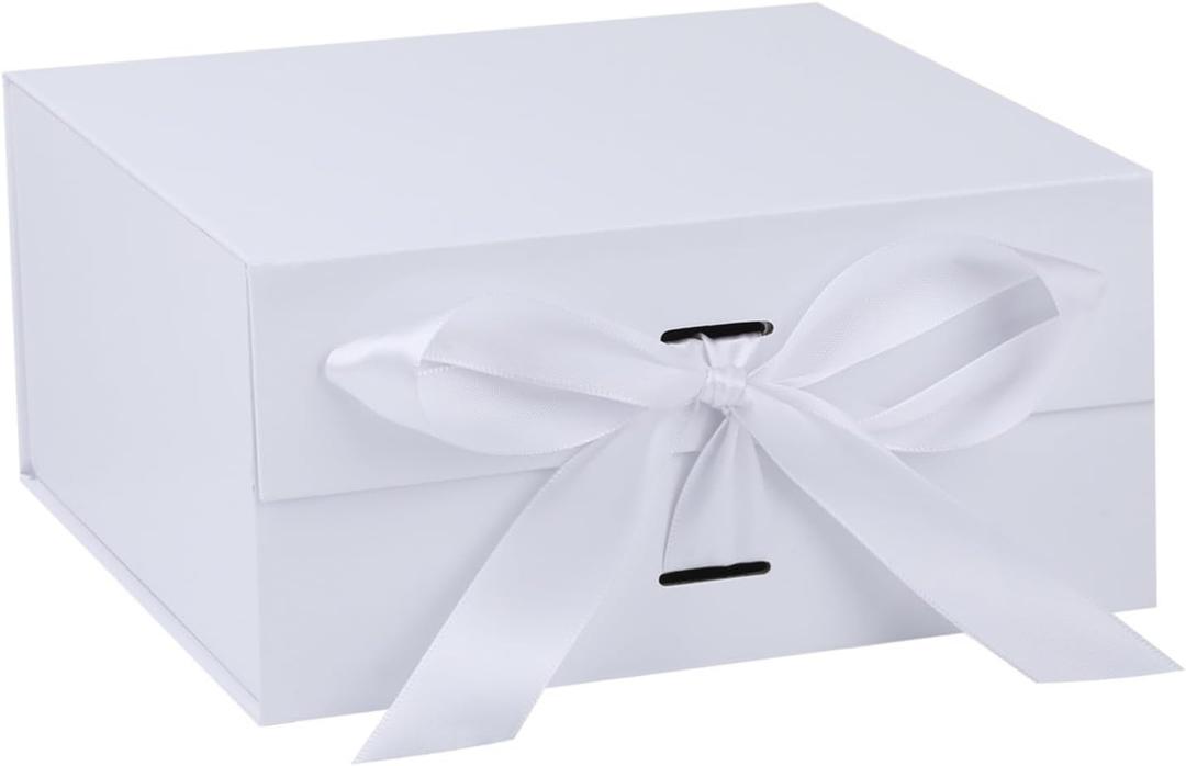 OEMVALATY White Gift Box,10x10x5 Inches Gift Boxes with Lids for Presents with Magnetic Closure and Ribbon for Wedding,Storage,Birthday