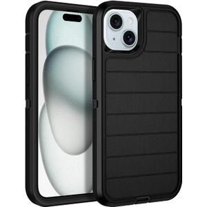 for iPhone 15 Plus Case Heavy Duty Shockproof Dropproof 3-Layer Full Body Protection Military Grade Rugged Tough Non-Slip Cover Case for Apple iPhone 15 Plus 6.7",Black