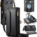 Strapurs for iPhone Air Magnetic Detachable Wallet Phone Case, Black | Compatible with Magsafe, Crossbody Wrist Strap, RFID Blocking 9-Card Holder, Zipper Pocket, PU Leather, Flip Cover for Women
