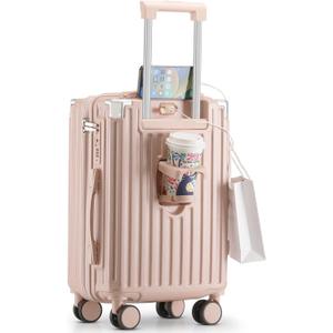 20 Inch Carry On Luggage With Cup Holder & USB Port, Airline Approved TSA-locked Luggage, Lightweight PC Material Travel Suitcase With 360 Spinner Wheel (20in-Pink, 20in)