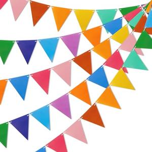 Colorful Pennant Flags - 4 Pack  Multicolor Pennant Banner 82ft CardStock Paper Pennant Triangle Bunting Flag for Party Decoration Baby Shower Classroom Decor (Rainbow)
