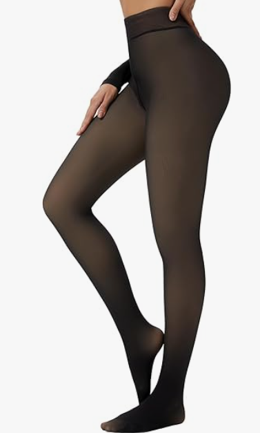 X-CHENG Fleece Lined Tights Sheer Women - Fake Translucent Warm Pantyhose Leggings Sheer Thick Tights for Winter, One Size