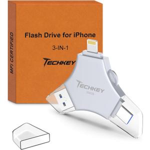 MFi Certified USB 3.0 Flash Drive 256GB for iPhone, 3in1 External Memory Photo Keeper Storage Stick for Picture/Video/Data Saver/Backup, High Speed Thumb/Jump/Hard Drives for iPhone/iPad/Android/PC