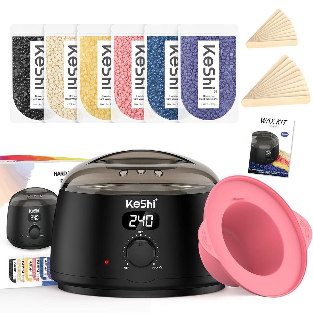 KeShi Waxing Kit for Women and Men, Digital Wax Warmer with 6 Bags Hard Wax Beads, at-Home Hair Removal Wax Kit for Full Body, Face, Eyebrow, Bikini, Legs, Brazilian Sensitive Skin (Graphite)