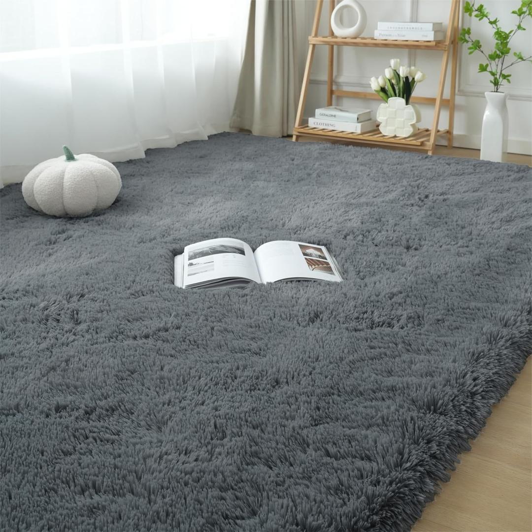 Fluffy Area Rugs for Bedroom 5x7: Shag Rugs for Bedroom - Living Room Area Rug 5x7 Grey Plush Fuzzy Soft Carpet - Teenage Room Dorm Decor Carpets