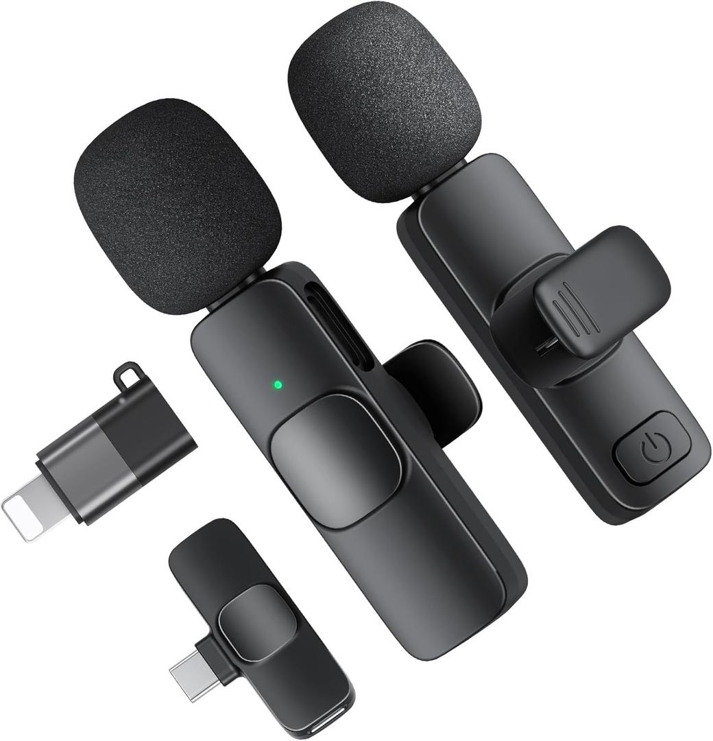 2 Pack Wireless Lavalier Microphone, Lapel Mic Plug and Play Wireless Mic Noise Reduction Microphone for Video Recording Interview Podcast Vlog YouTube Tiktok