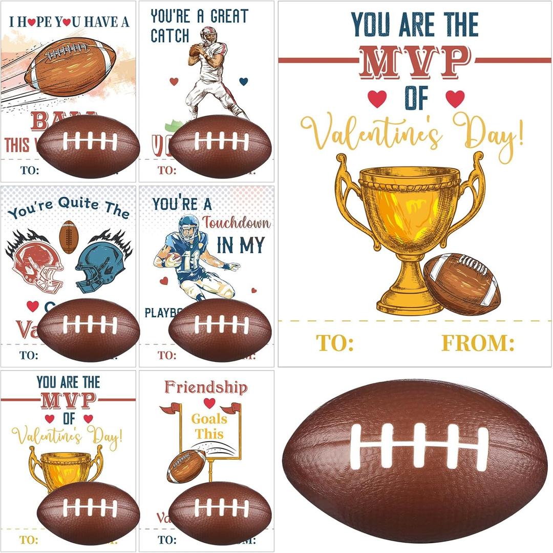 Syhood 36 Set Valentine's Day Football Card and Foam Stress Balls for Kids Valentine's Day School Classroom Exchange Gift Sports Themed Events Party Prizes Favor Supplies