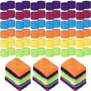 Lounsweer 72 Pcs Bulk Sports Wristbands - Sweatbands for Kids, Gifts, Party Favors, Athletics, and Fans (Colorful)