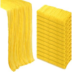 12 Pack Lemon Yellow Cheesecloth Table Runner 10Ft Spring Gauze Cheese Cloth Table Runner 35x120 Inch Boho Sheer Rustic Fabric for Party Decor Baby Shower Wedding Decorations