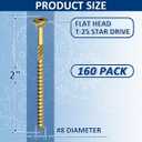 3 x 2 Inch Epoxy Coated Exterior Wood and Fence Screws #8 x 2, Torx/Star Drive,Coarse Thread, Outdoor Rust Resistant Decking Screw, Bronze, 160 Pieces