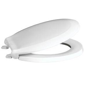 Centoco Toilet Seat Round, Closed Front with Cover, Heavy Duty Commercial, Stainless Steel Self Sustaining Hinge, Plastic, Made in the USA, 440STSS-001, White