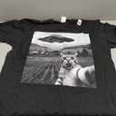 Cat Selfie with Alien UFO Funny Cat Gifts for Men Women Kid T-Shirt XL