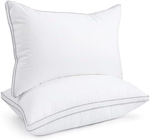 viewstar Pillows Queen Size Set of 2, Hotel Quality, Down Alternative Gusseted Bed Pillows for Side, Back, or Stomach Sleepers, White, 19" x 28"